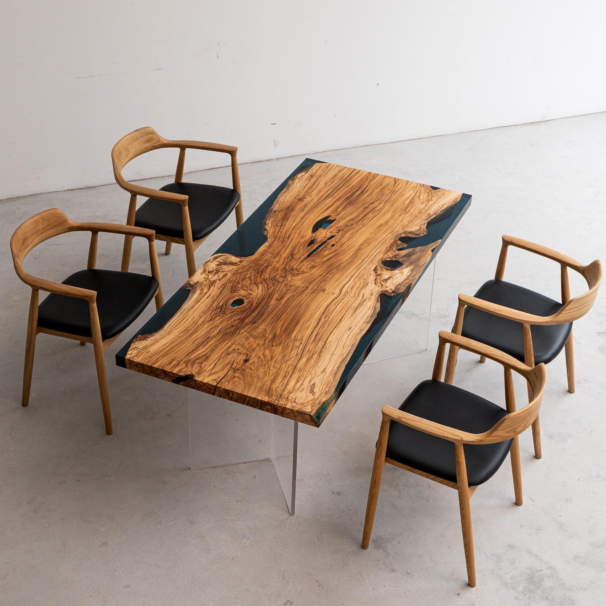 KAZANA Handmade Olive Wood Epoxy Live Edge Table