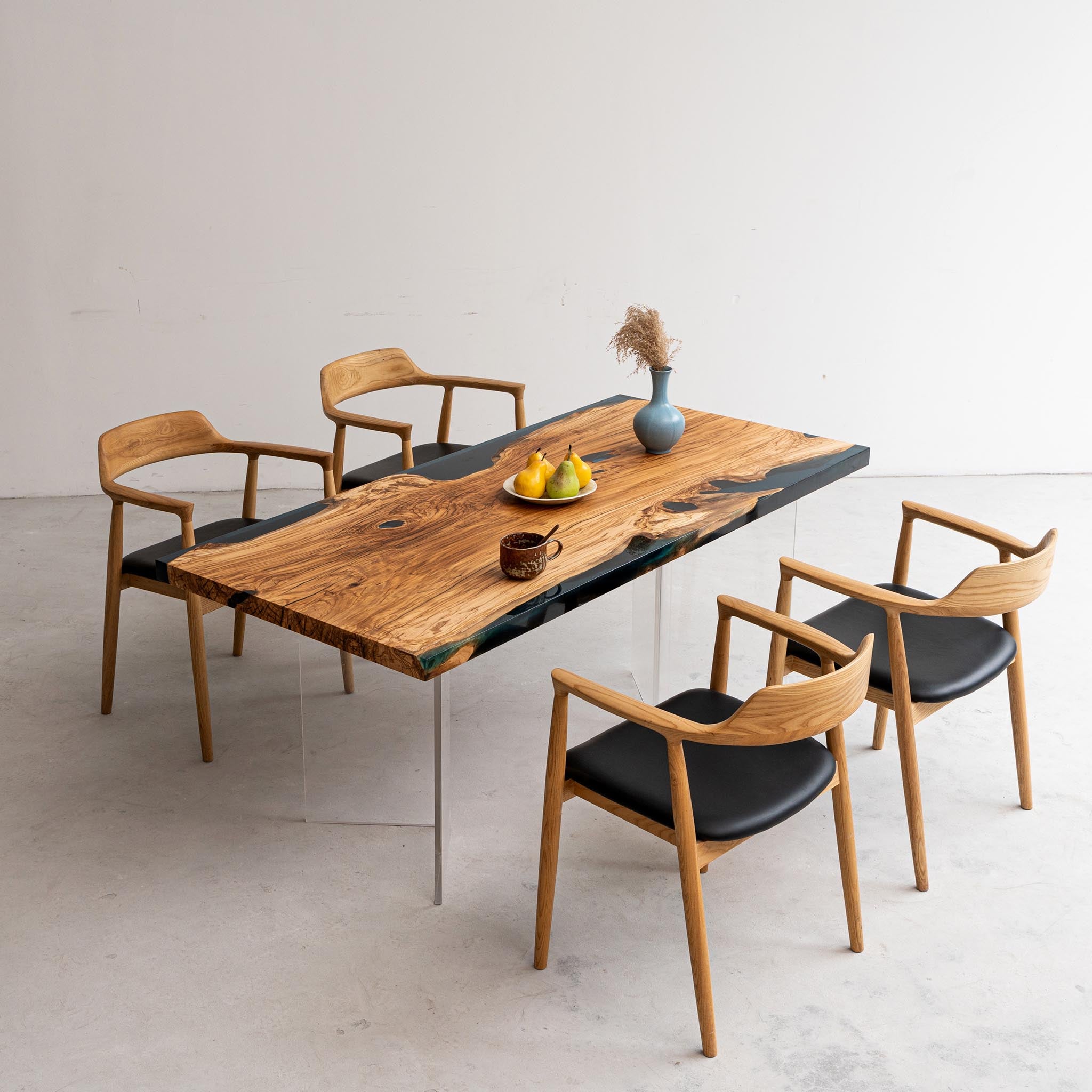 KAZANA Handmade Olive Wood Epoxy Live Edge Table
