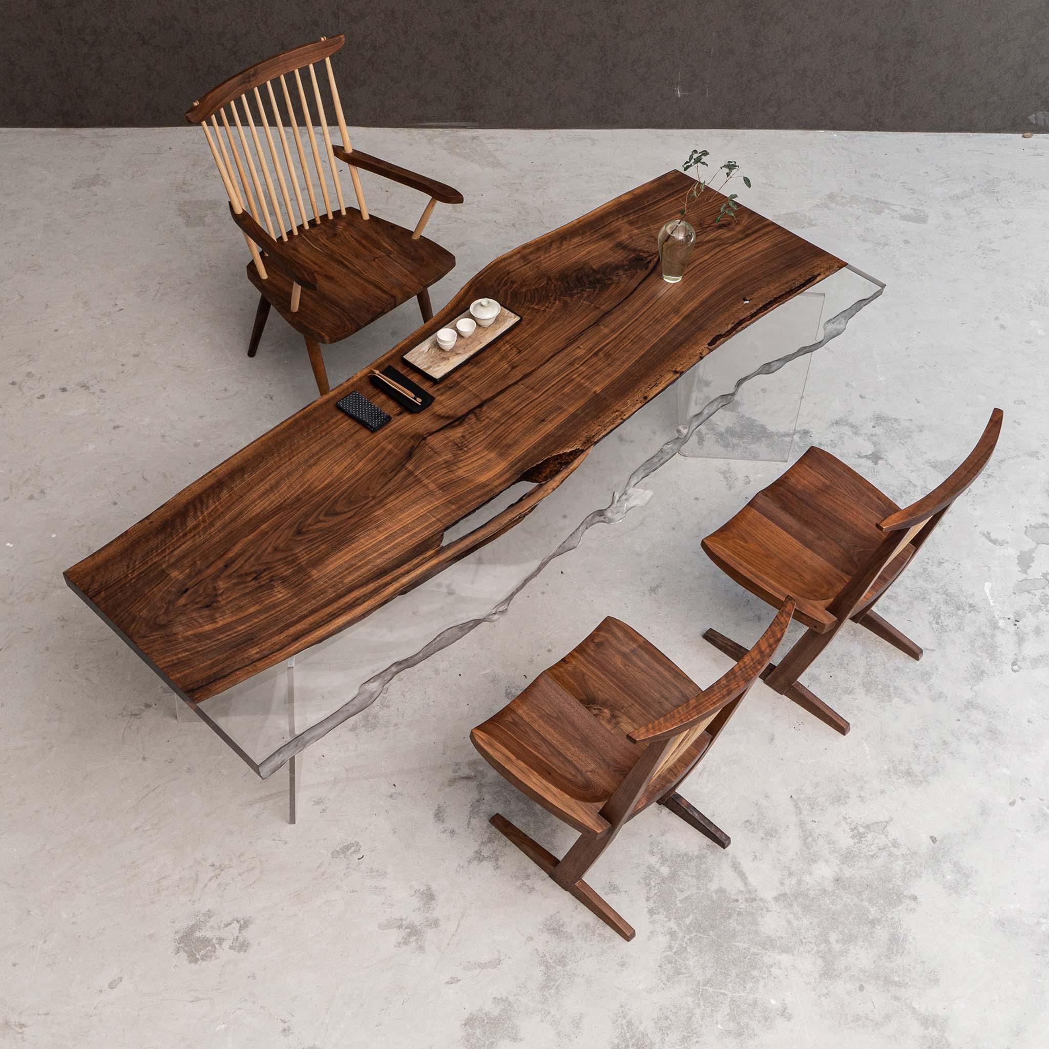 Live Edge Epoxy Resin Table with Black Walnut Wood - Kazanahome