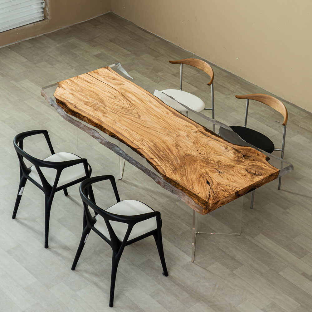 KAZANA Olive Wood Epoxy Table Live Edge Resin Dining Table