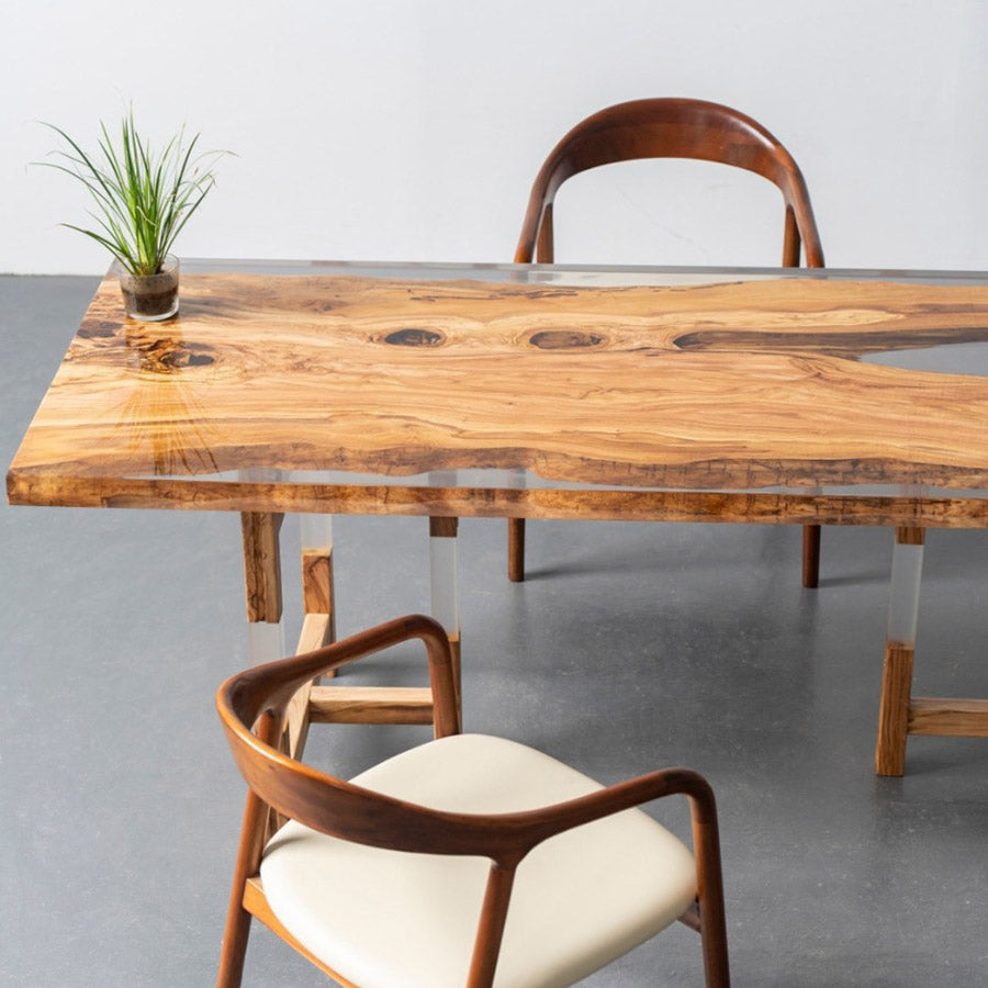 Olive Wood Transparent Resin Table - Kazanahome