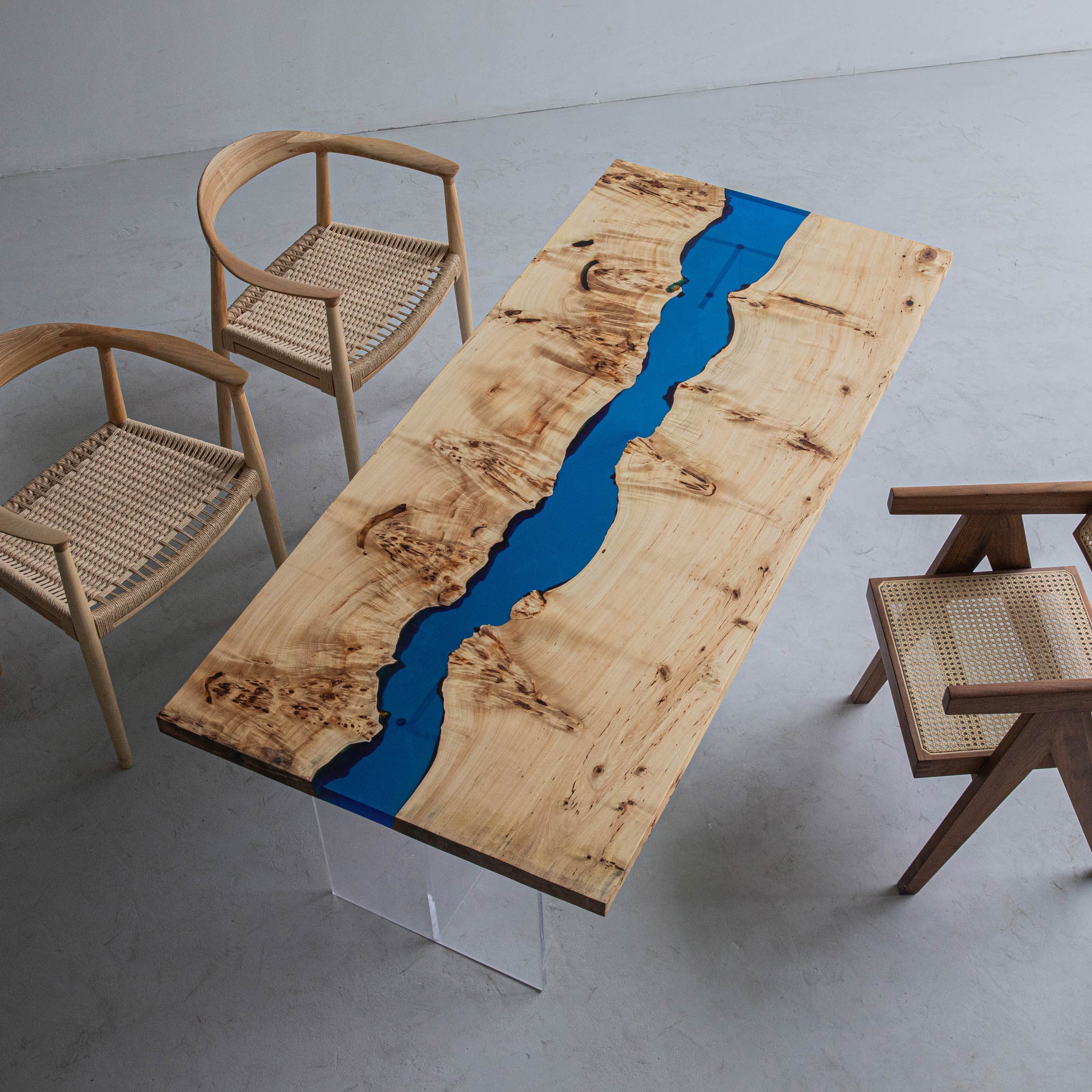 KAZANA Poplar Wood Epoxy River Table Blue 32.2"W 73.2"L