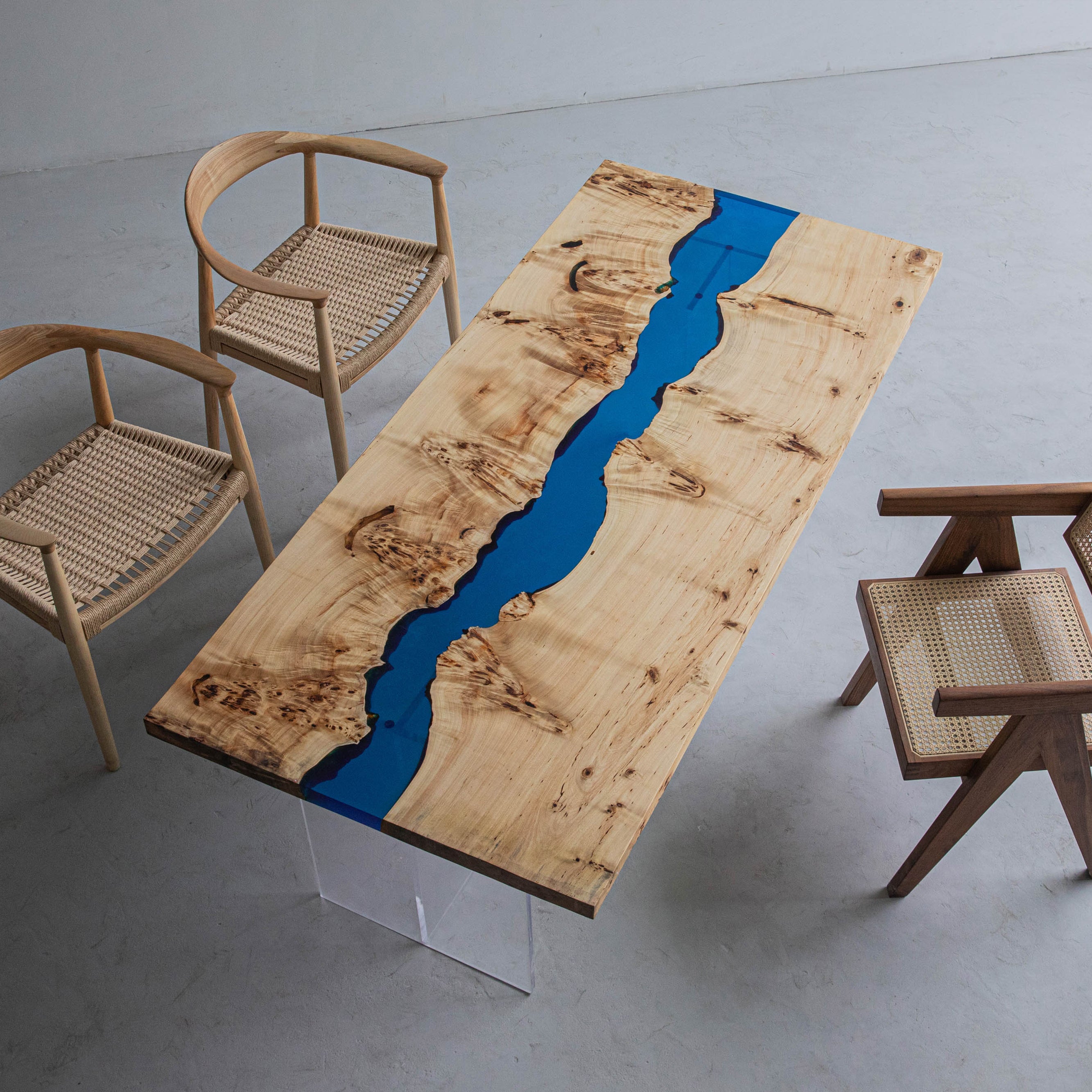 KAZANA Poplar Wood Epoxy River Table Blue 32.2"W 73.2"L