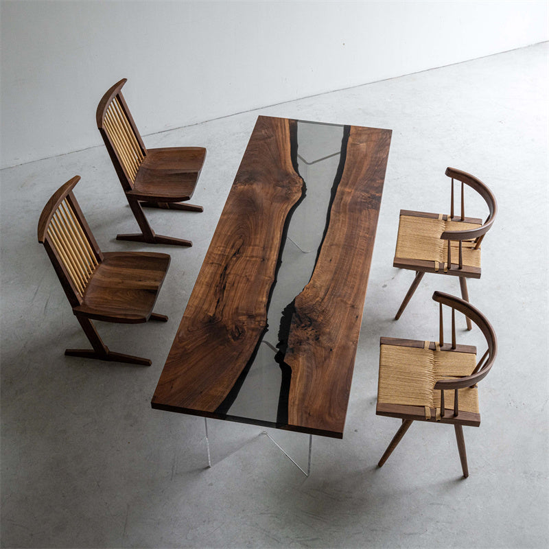 KAZANA River Handmade Black Walnut Epoxy Resin Table 31.8"W 87.0"L