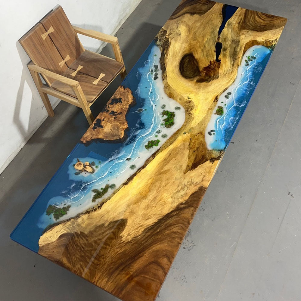 Custom Walnut Cunninghamia Island Ocean Wave Epoxy Table 39"WX108"L For Veronica