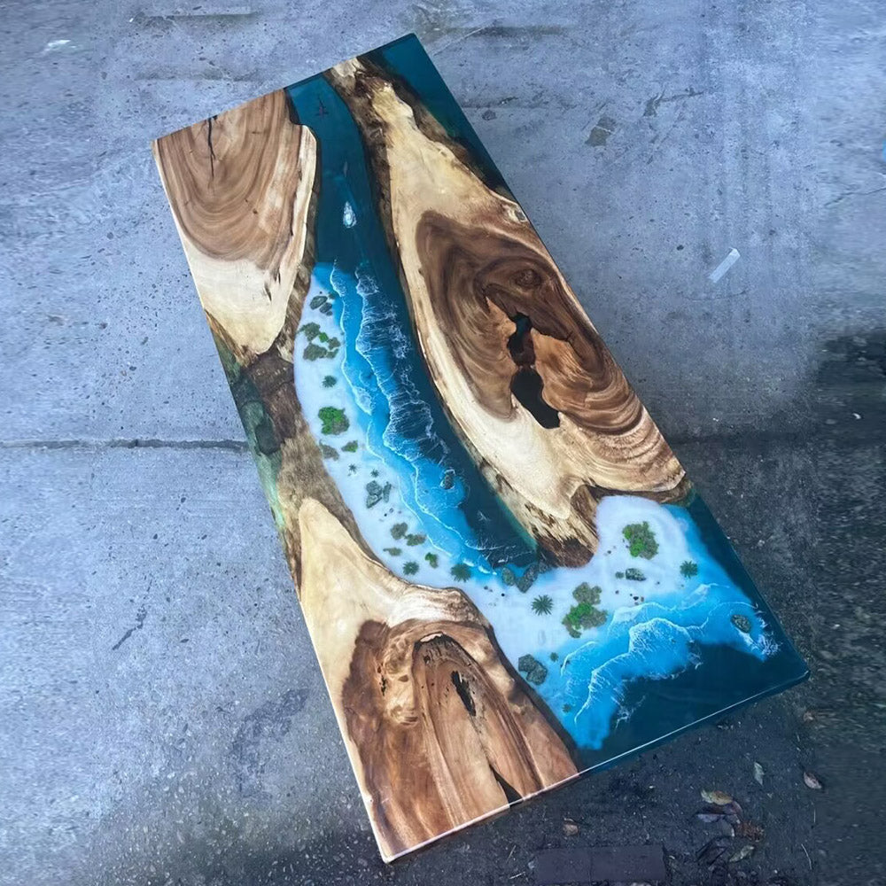 KAZANA Walnut Island Ocean Wave Epoxy Dining Table