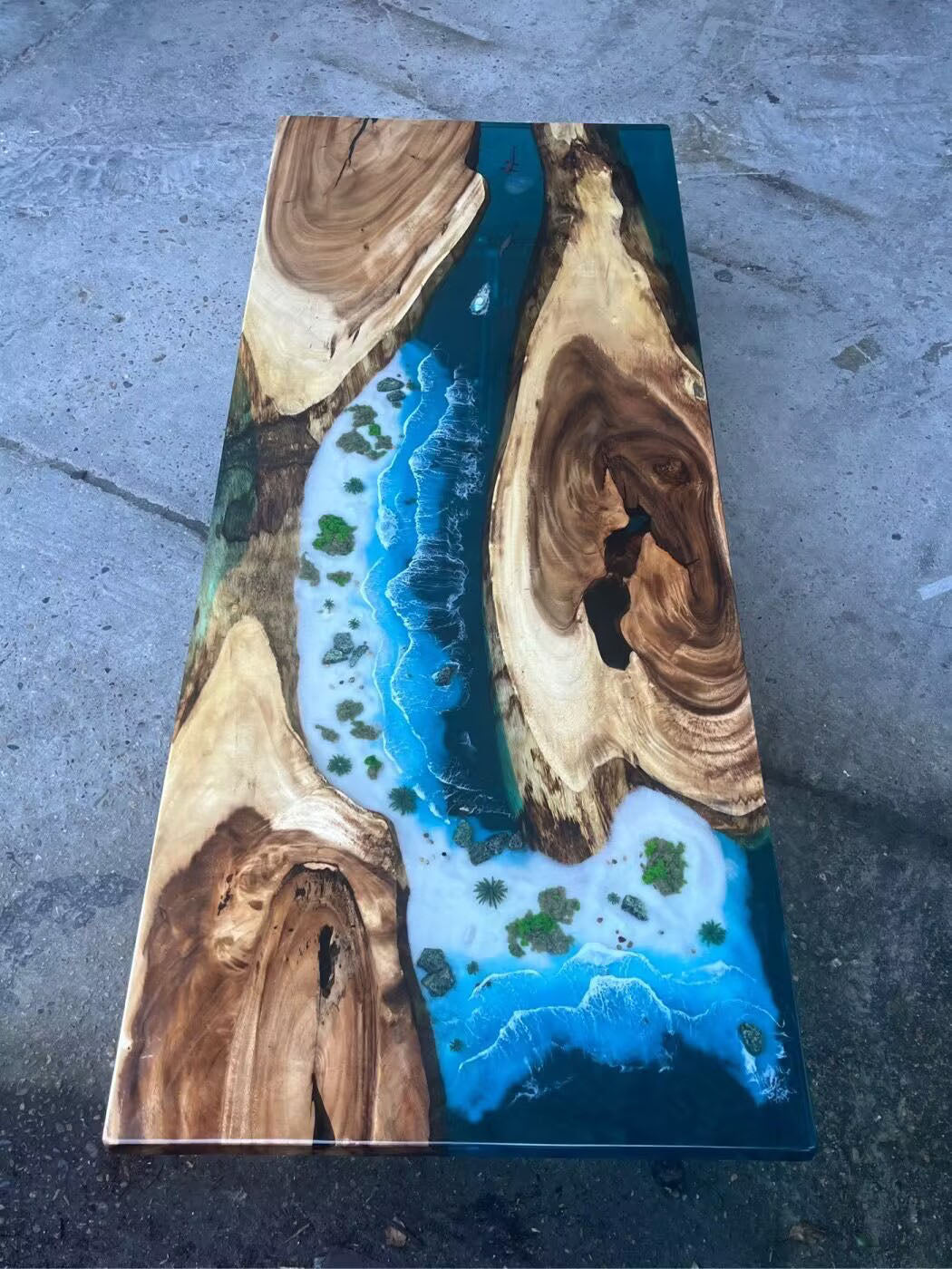 KAZANA Walnut Island Ocean Wave Epoxy Dining Table