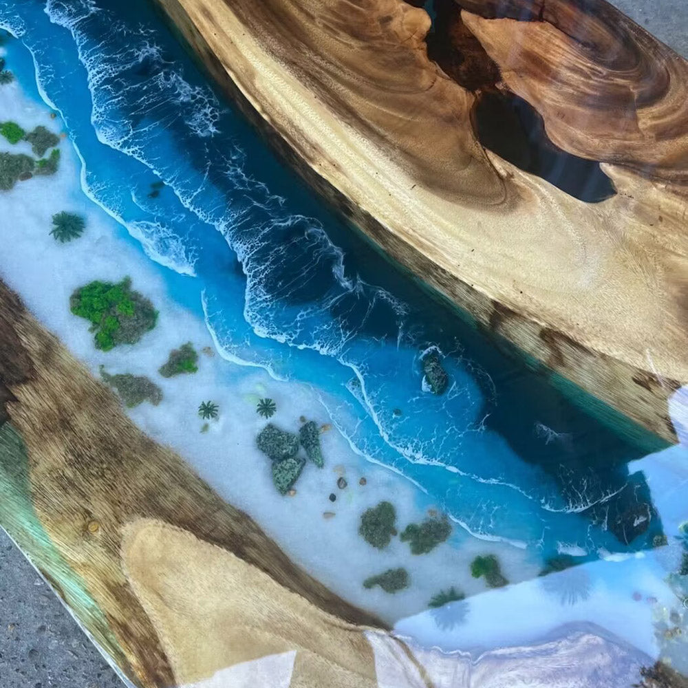 KAZANA Walnut Island Ocean Wave Epoxy Dining Table