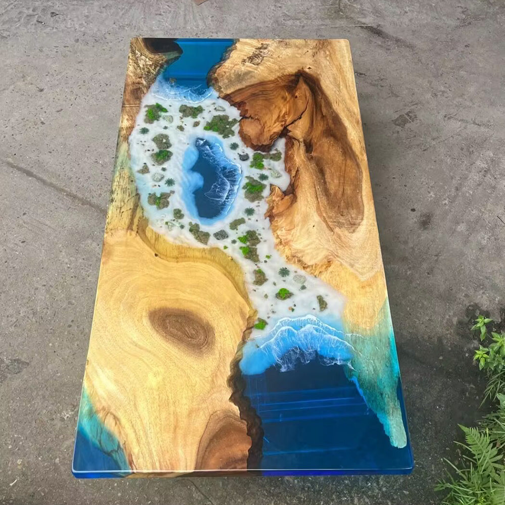 Walnut Ocean Wave Island Epoxy Dining Table