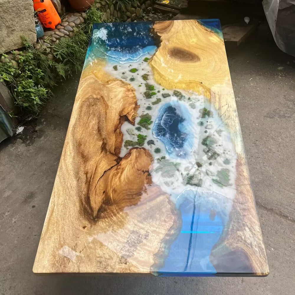 Walnut Ocean Wave Island Epoxy Dining Table