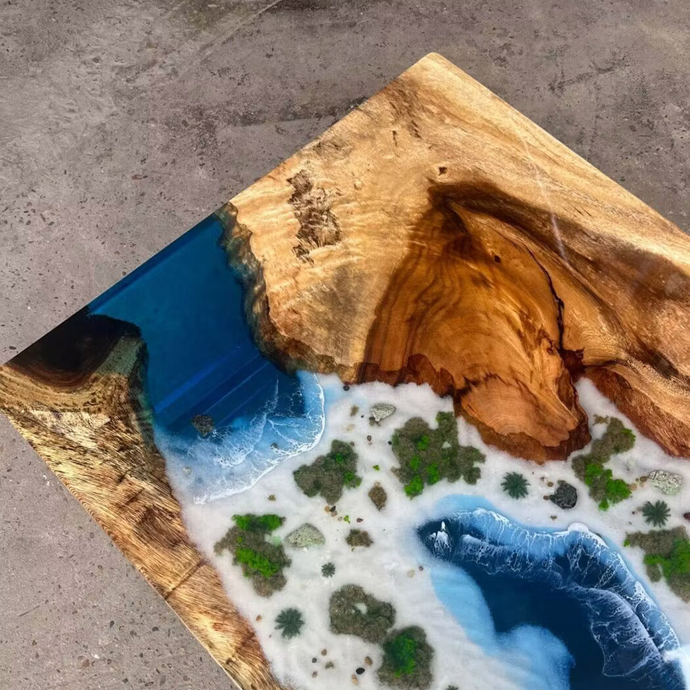 Walnut Ocean Wave Island Epoxy Dining Table