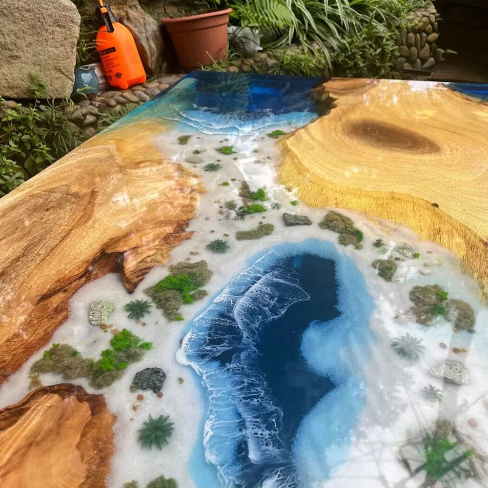 Walnut Ocean Wave Island Epoxy Dining Table