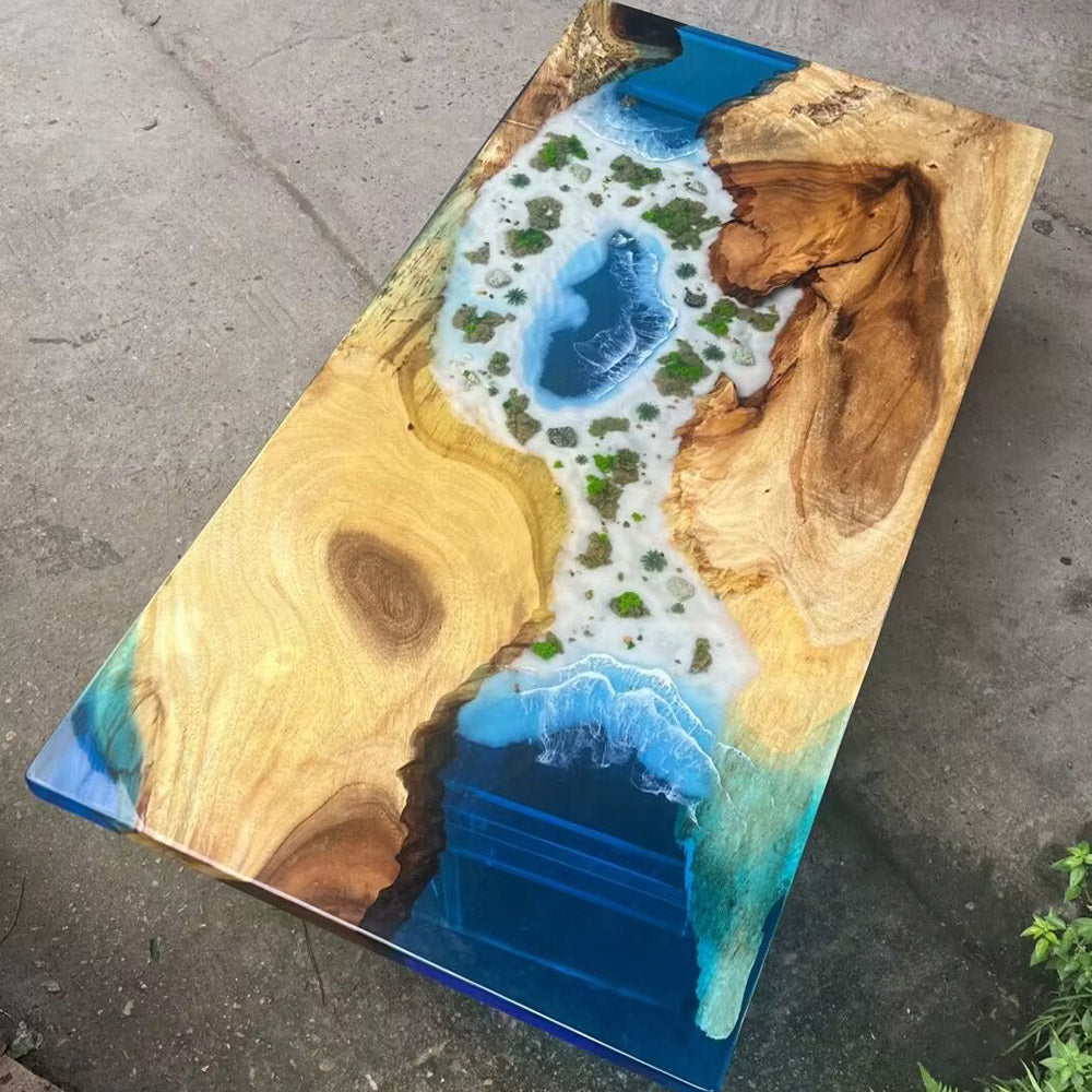 Walnut Ocean Wave Island Epoxy Dining Table