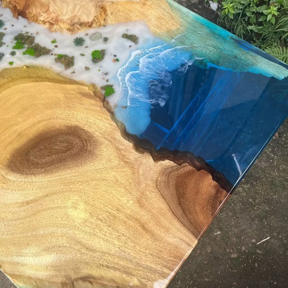 Walnut Ocean Wave Island Epoxy Dining Table