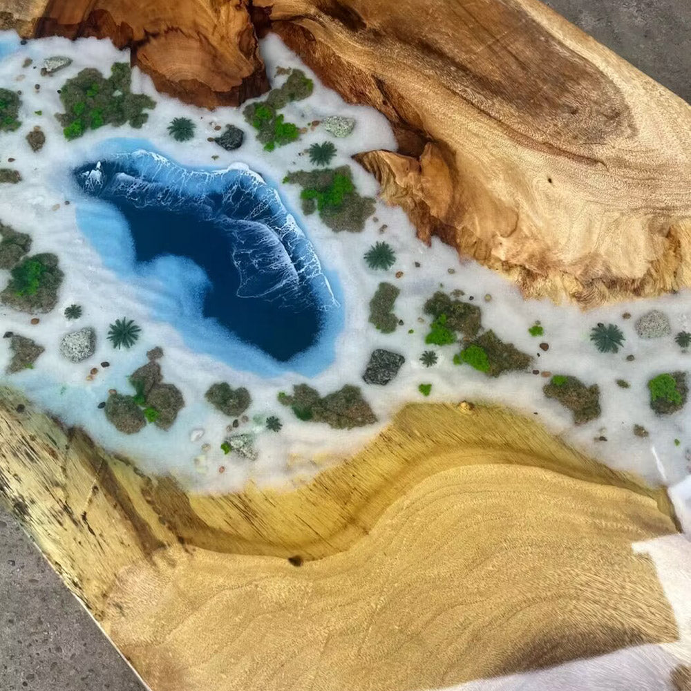 Walnut Ocean Wave Island Epoxy Dining Table