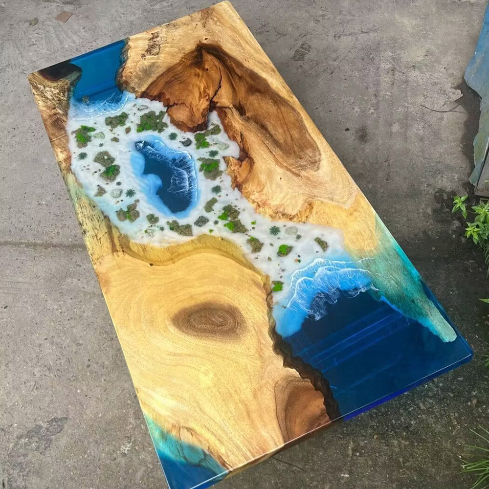 Walnut Ocean Wave Island Epoxy Dining Table