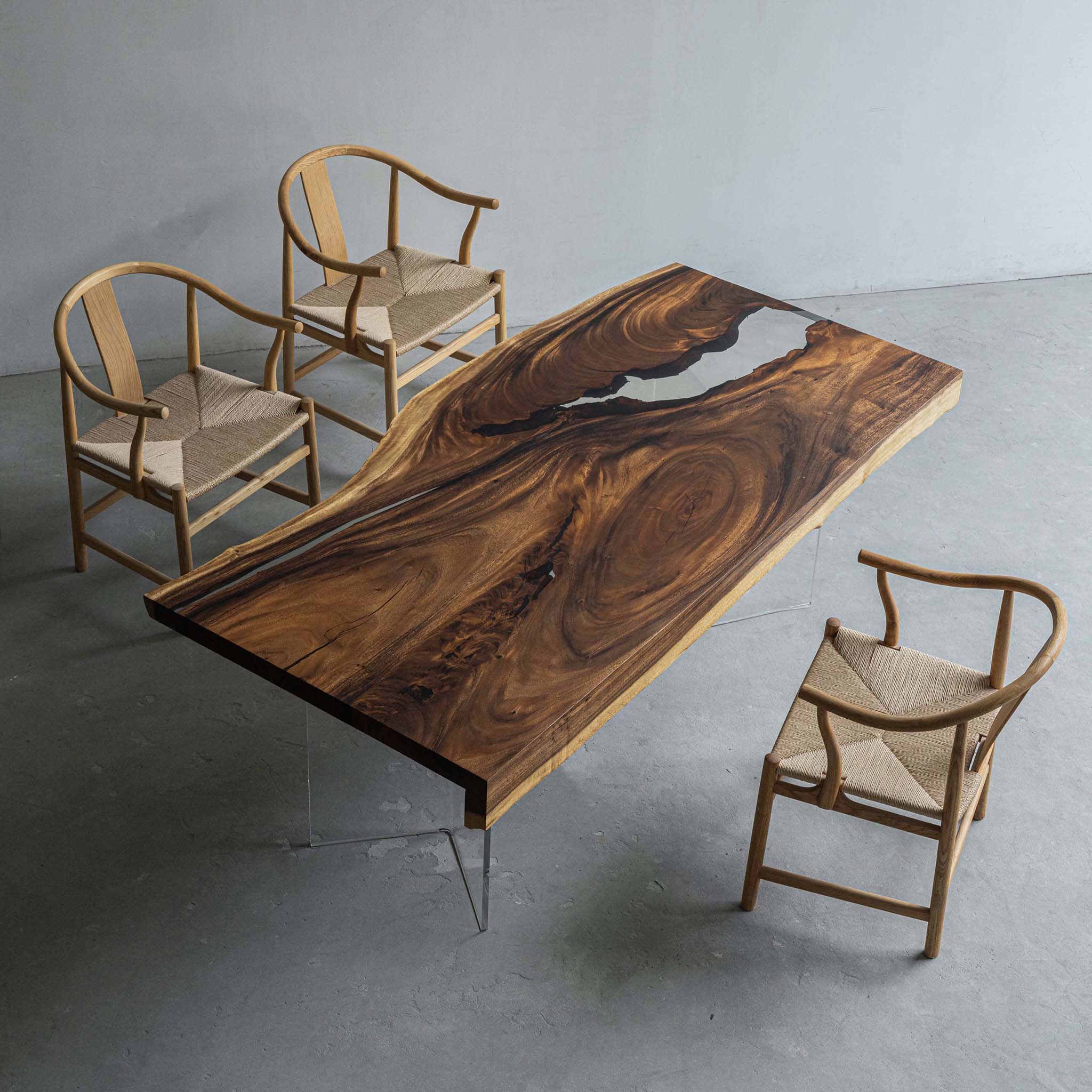 KAZANA Walnut Wood Epoxy River Dining Table Length 78-11/16 Inches