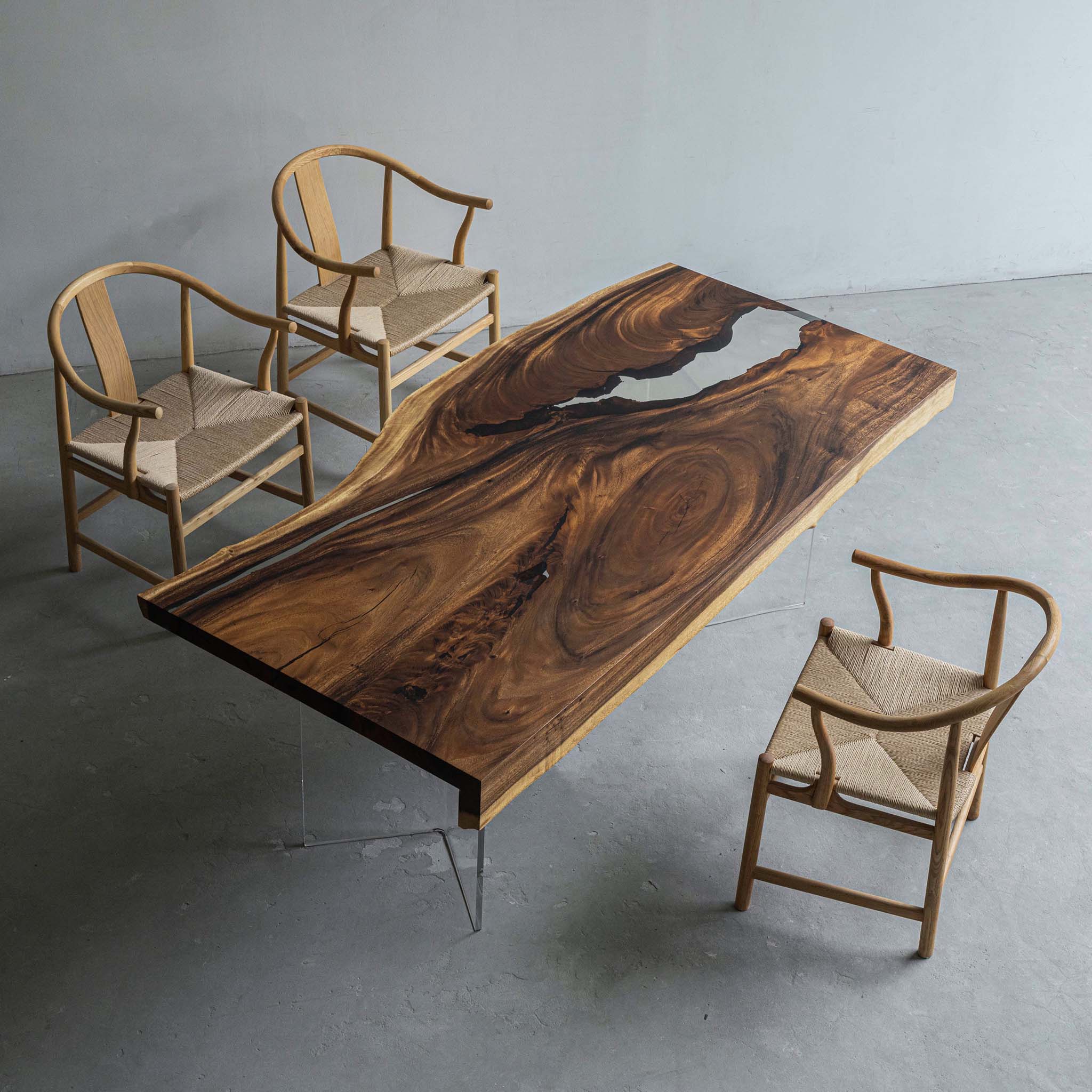 KAZANA Walnut Wood Epoxy River Dining Table Length 78-11/16 Inches