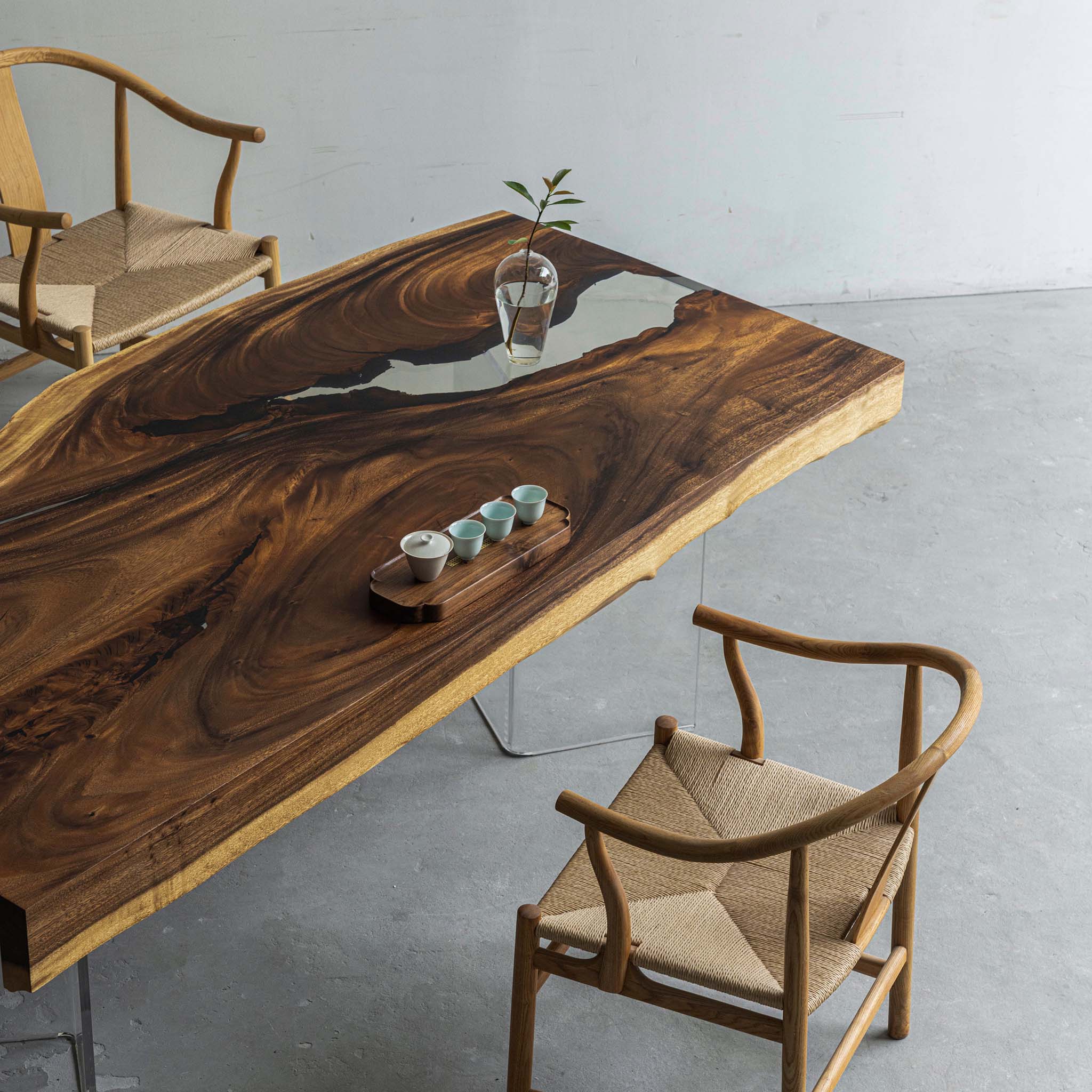 KAZANA Walnut Wood Epoxy River Dining Table Length 78-11/16 Inches