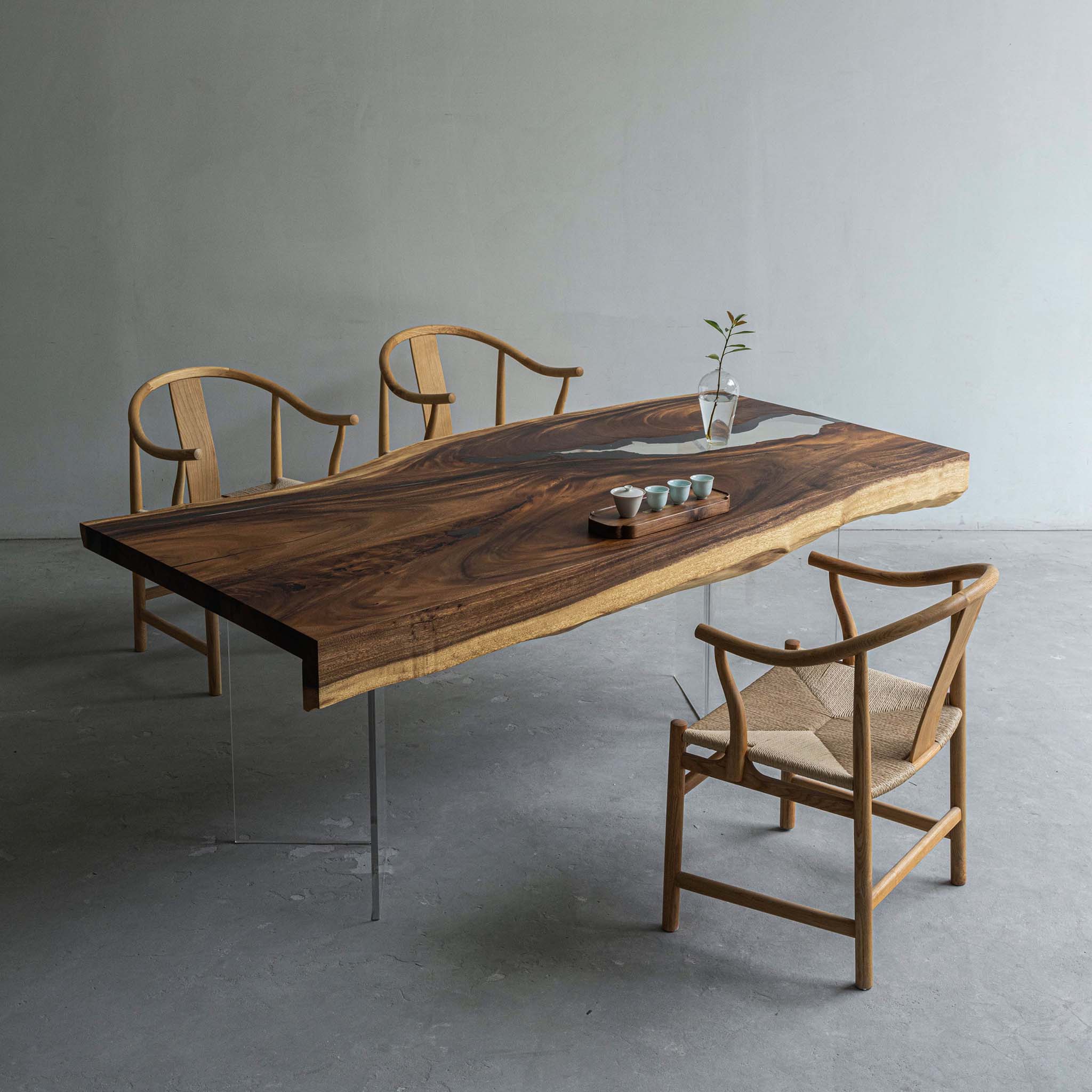 KAZANA Walnut Wood Epoxy River Dining Table Length 78-11/16 Inches