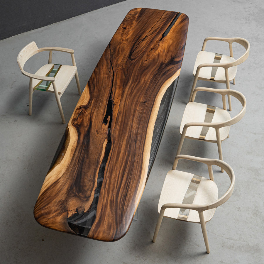 KAZANAHOME Walnut Wood Epoxy Table Rounded Corners