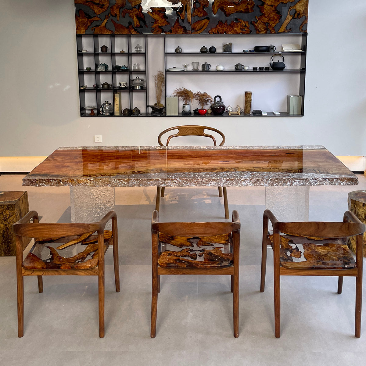 Ice crack epoxy wood tables - KAZANA HOME