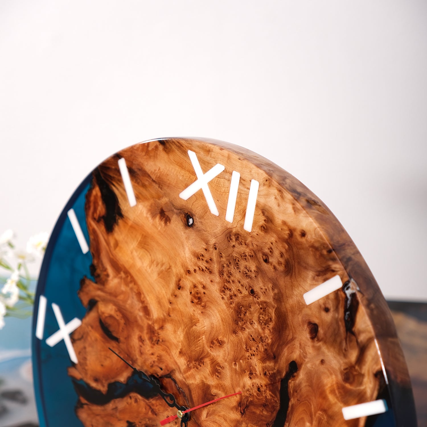 KAZANAHOME-Walnut-Dark-Blue-Clear-Transparent-Epoxy-Resin-Wall-Clock-4