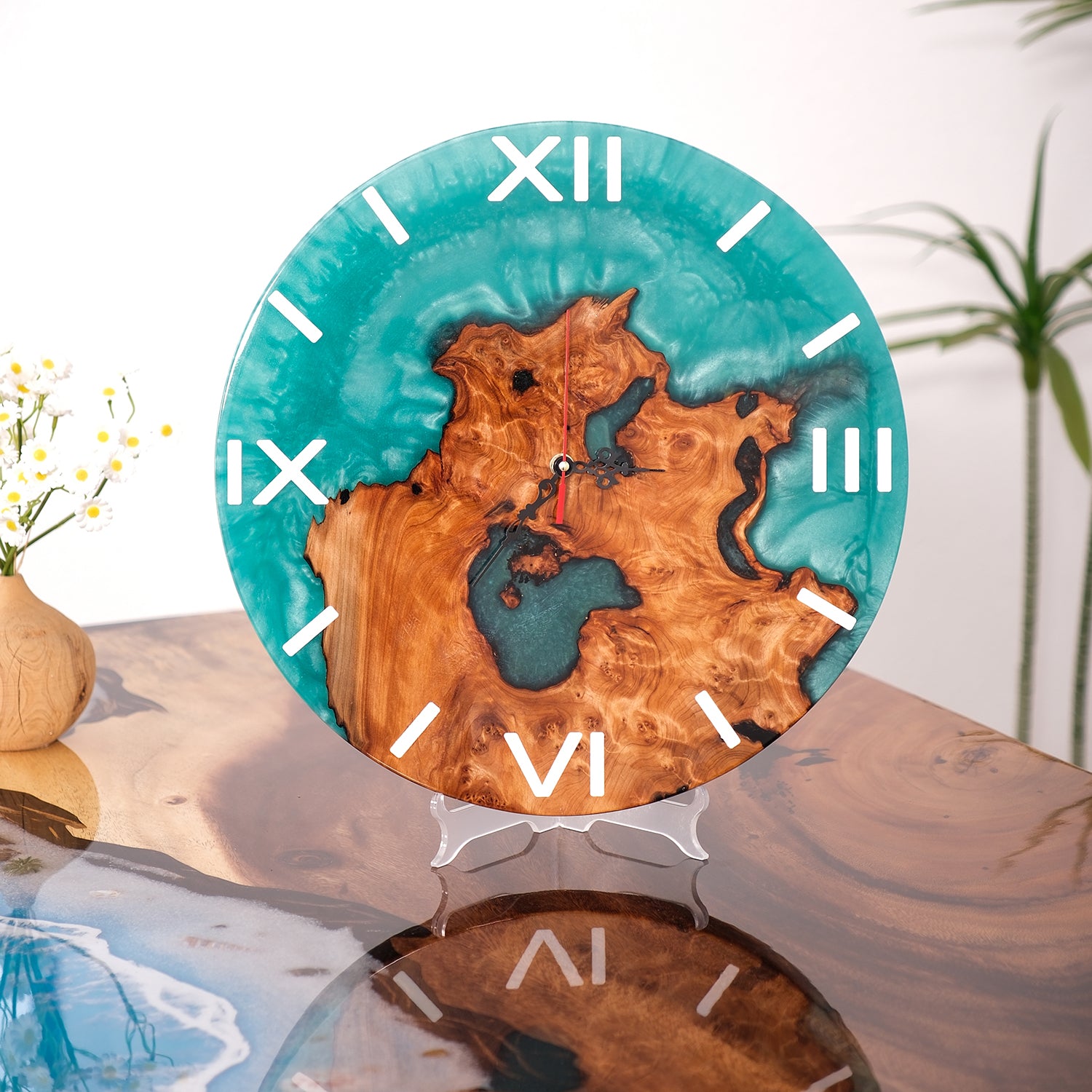 KAZANAHOME-Walnut-Green-Epoxy-Resin-Wall-Clock-1