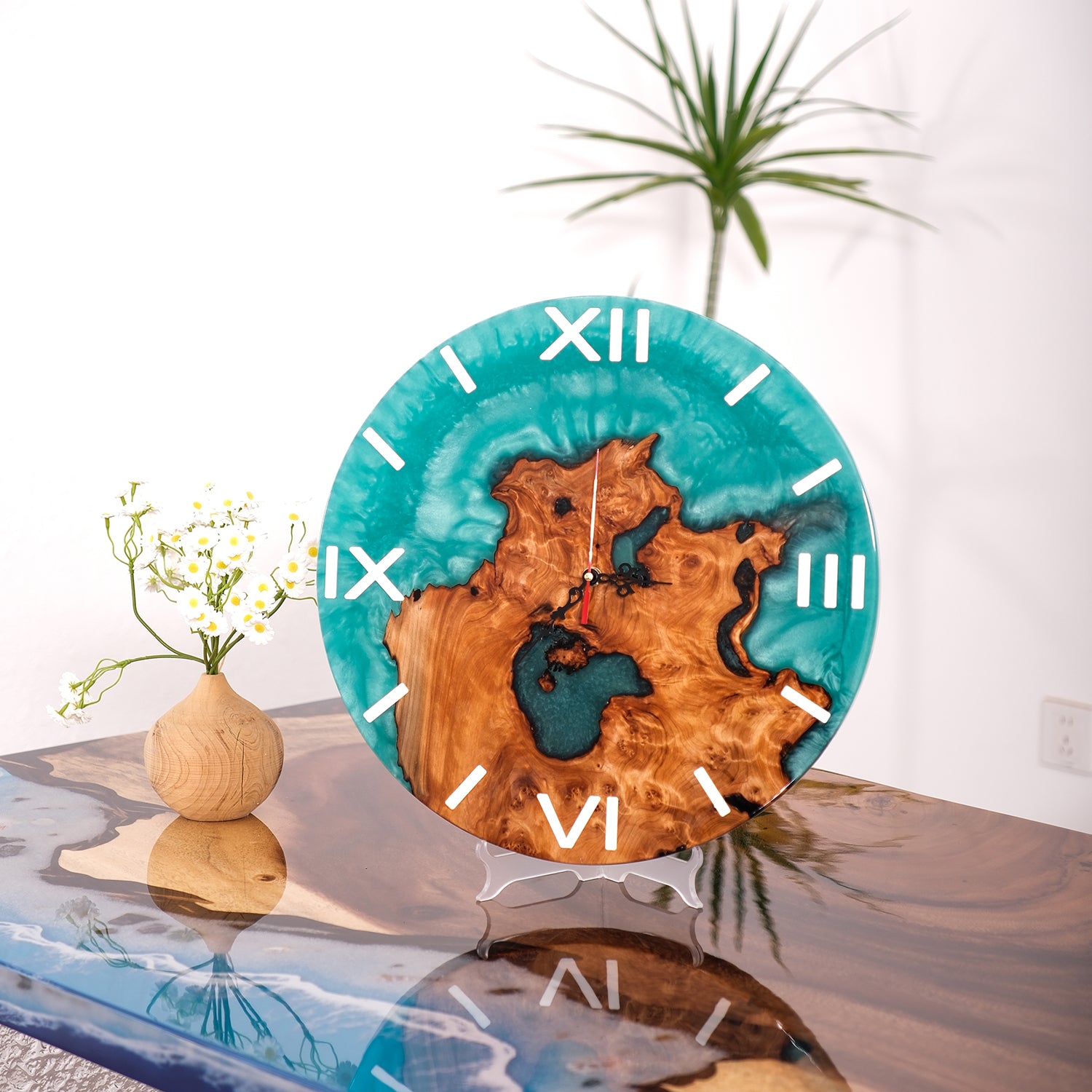 KAZANAHOME-Walnut-Green-Epoxy-Resin-Wall-Clock-2