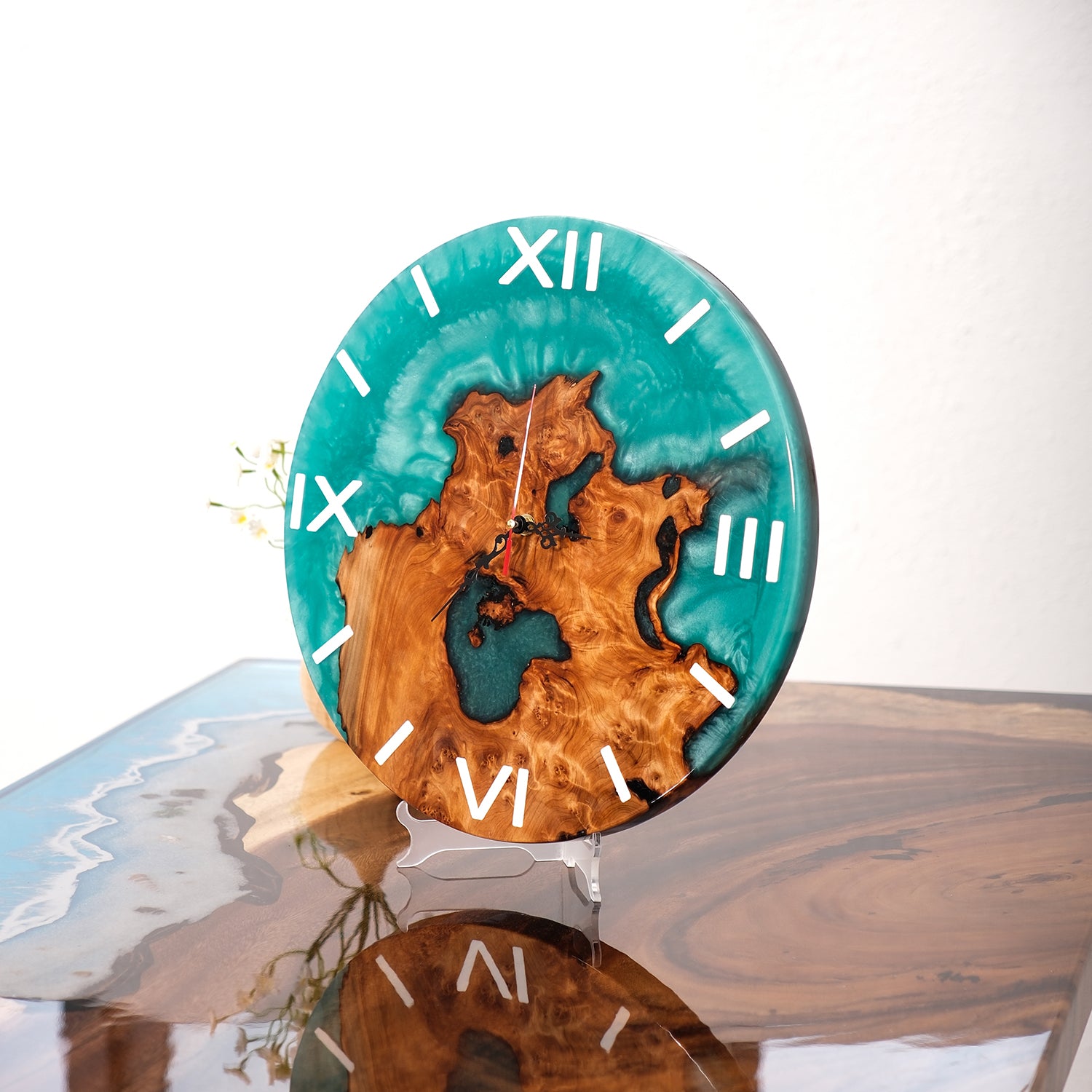 KAZANAHOME-Walnut-Green-Epoxy-Resin-Wall-Clock-4