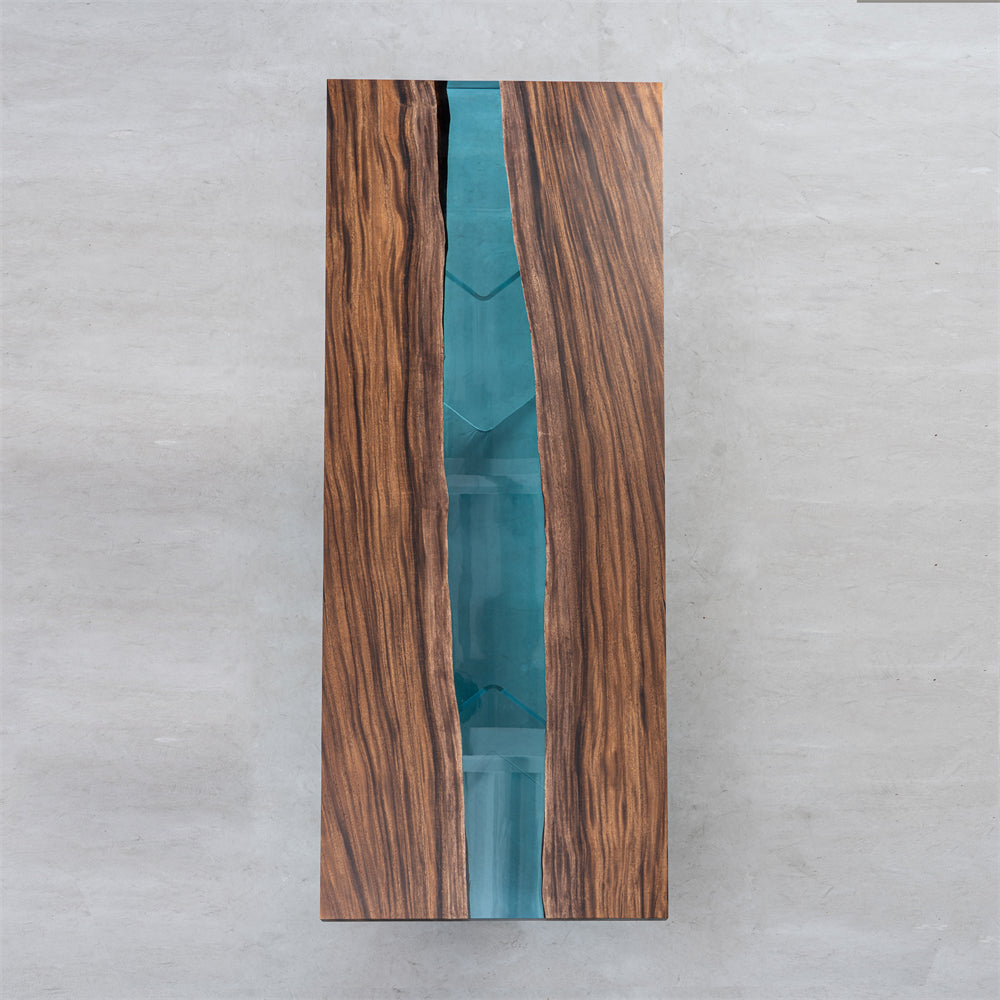 Walnut Wood Epoxy Blue River Dining Table 35.4"W 110.2"L