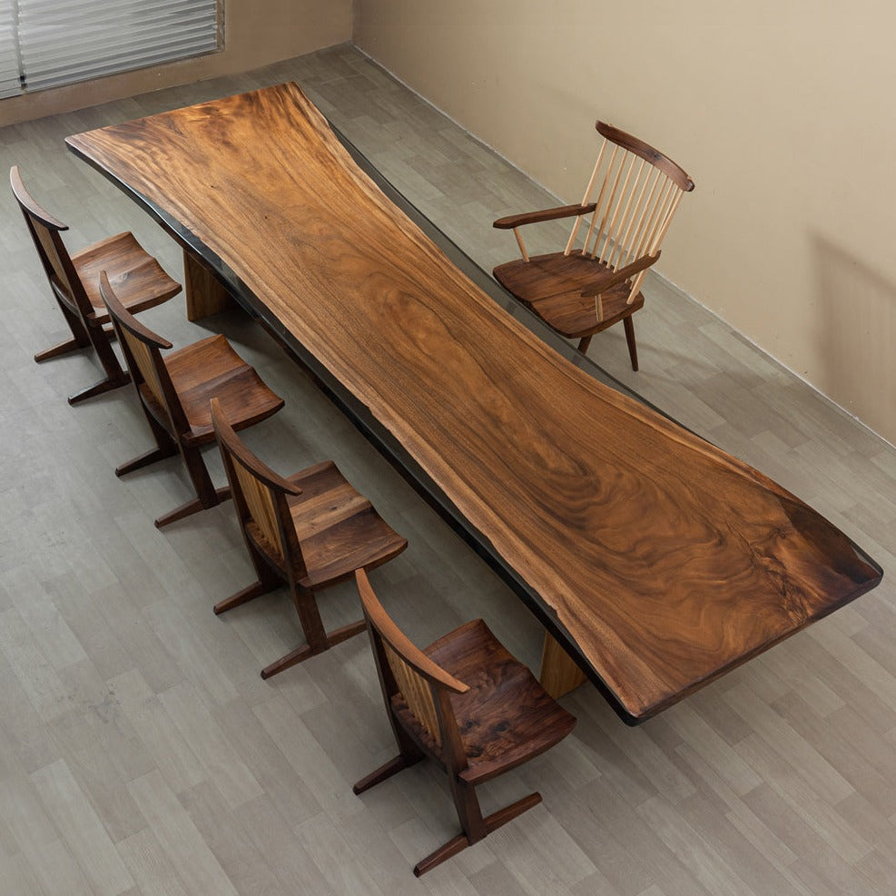 Walnut Wood Epoxy Dining Table Live Edge 46.4"W 149.1"L - Kazanahome