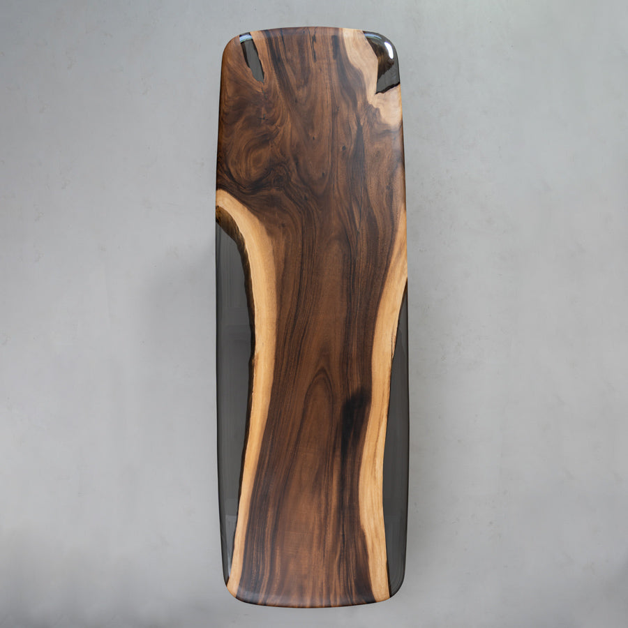 Walnut Wood Epoxy Table Arc Edge 39.37"W 125.98"L
