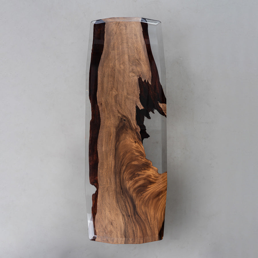 Walnut Wood Epoxy Table Bevel Cut Edge 31.88"W 95.47"L