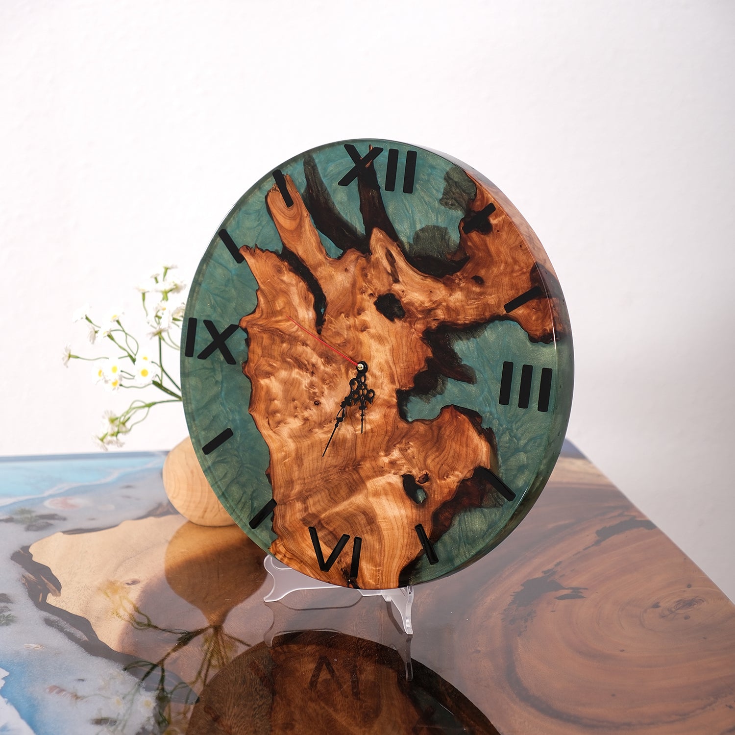 KAZANAHOME-Walnut-turquoise-Epoxy-Resin-Wall-Clock-2