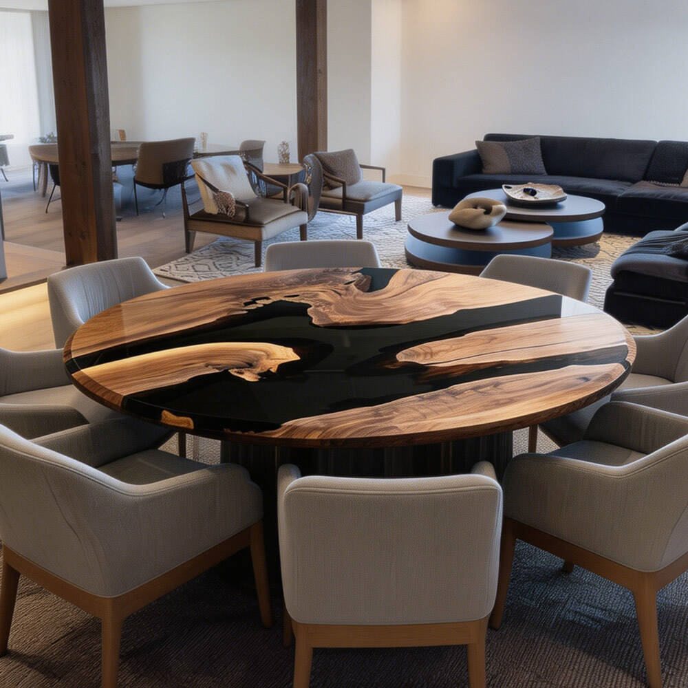 Black Walnut Black Epoxy Resin Round Epoxy Table 72"Diamter
