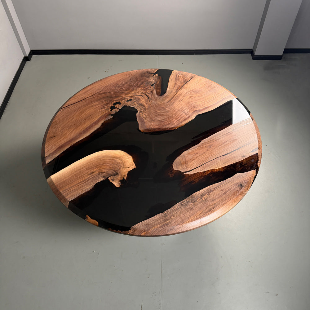 KAZANAHOME Black Walnut Black Round Epoxy Table 72"Diamter