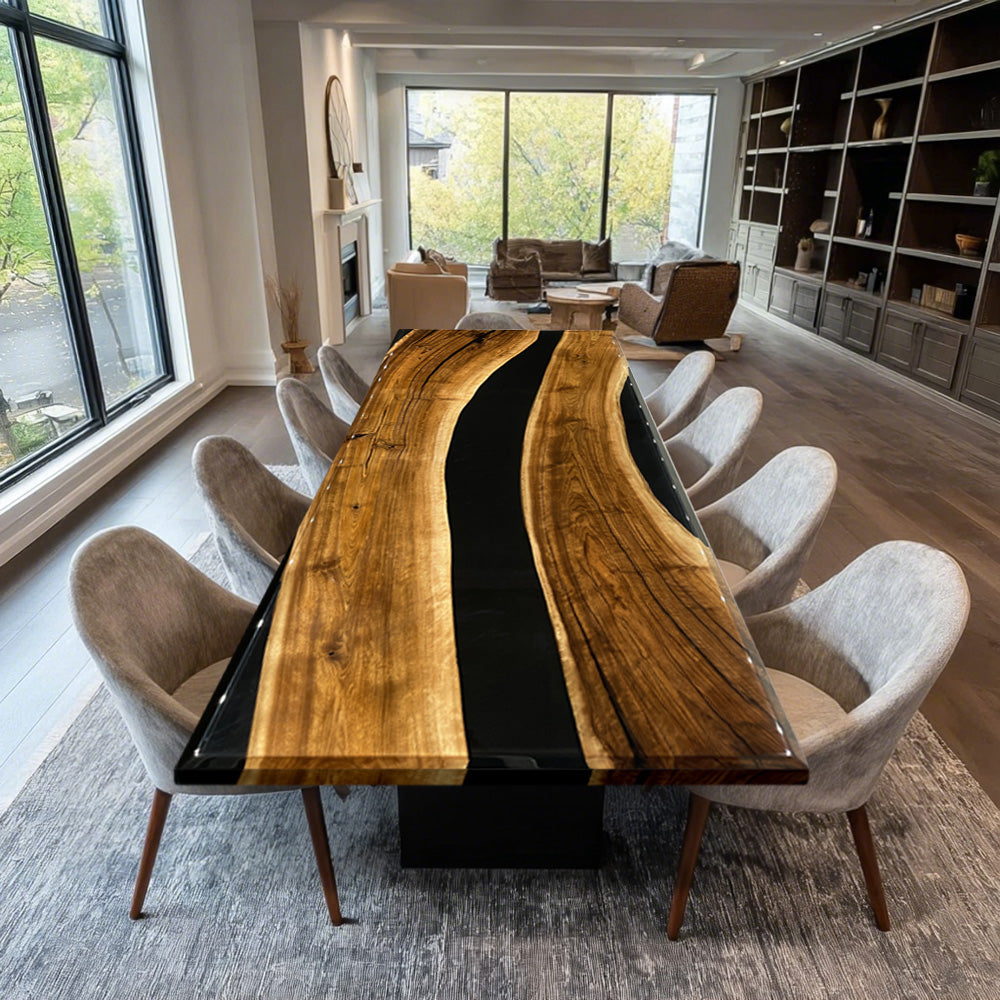 KAZANAHOME Black Walnut Black Resin Epoxy Table