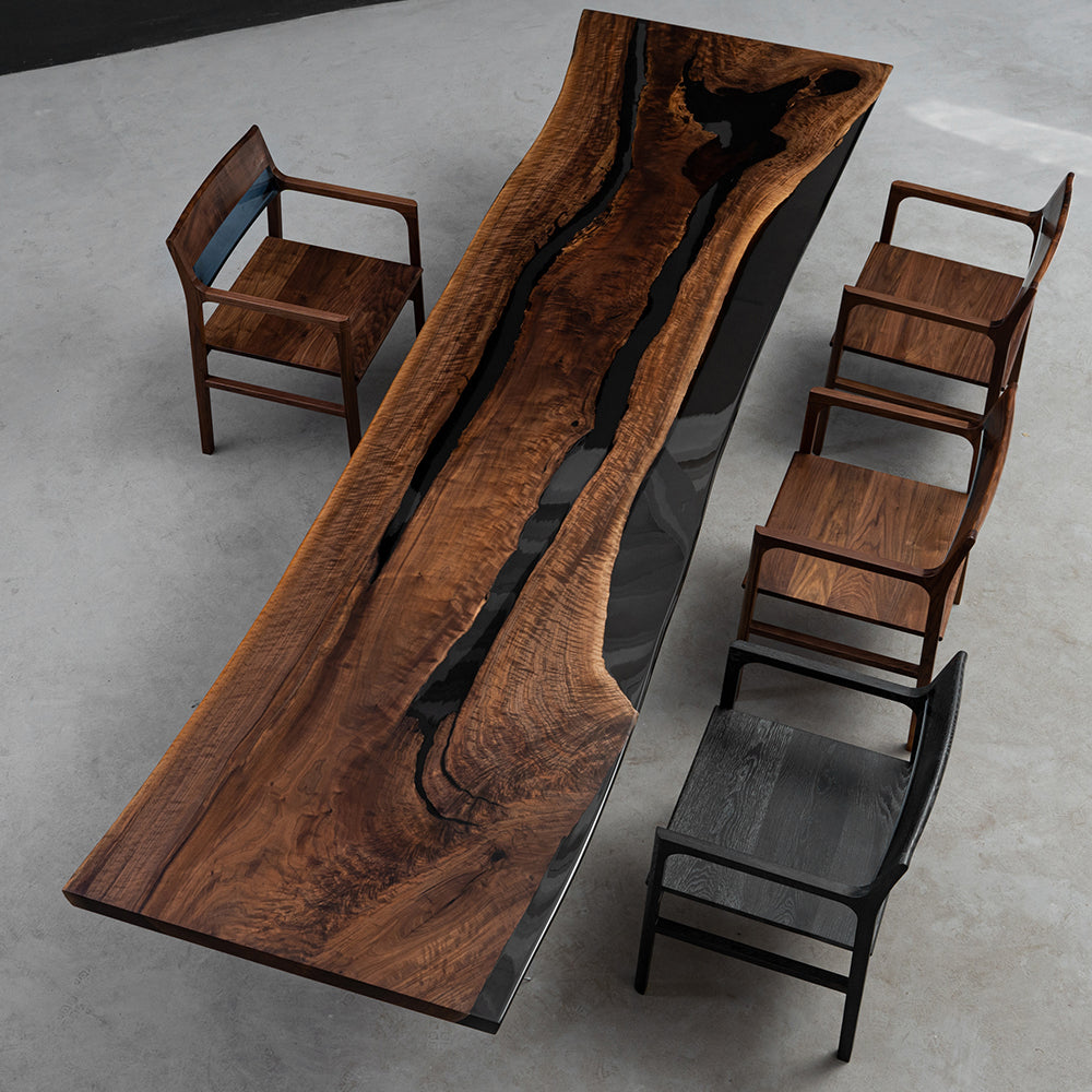 KAZANAHOME Black Walnut Black Slab Live Edge Resin Table