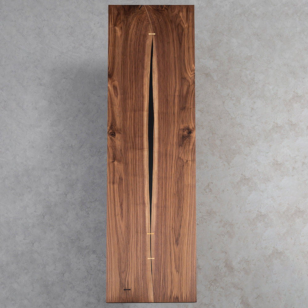 KAZANAHOME Black Walnut Double Slab Black Resin Epoxy Table