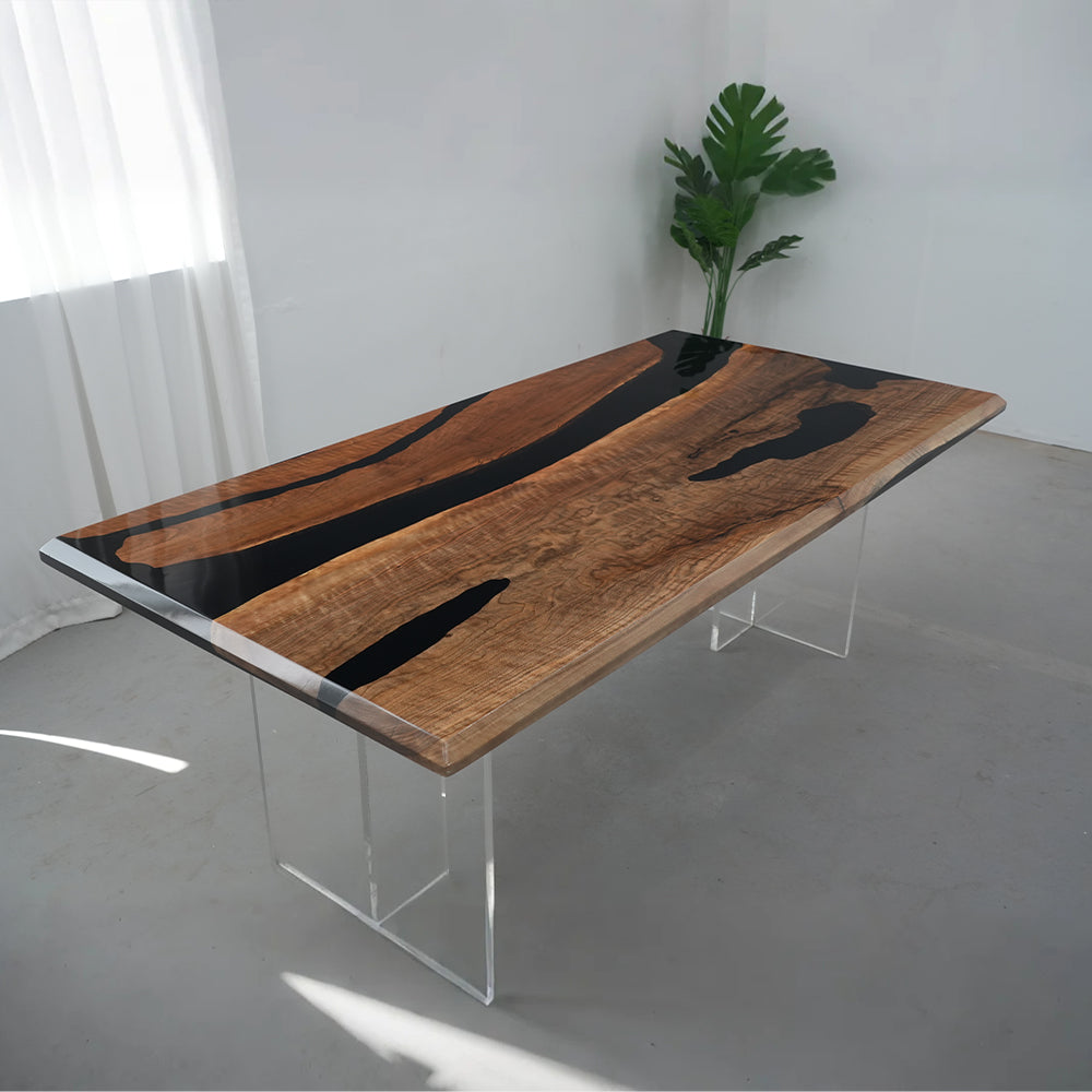 Black Walnut Wood Black River Epoxy Table in San Diego