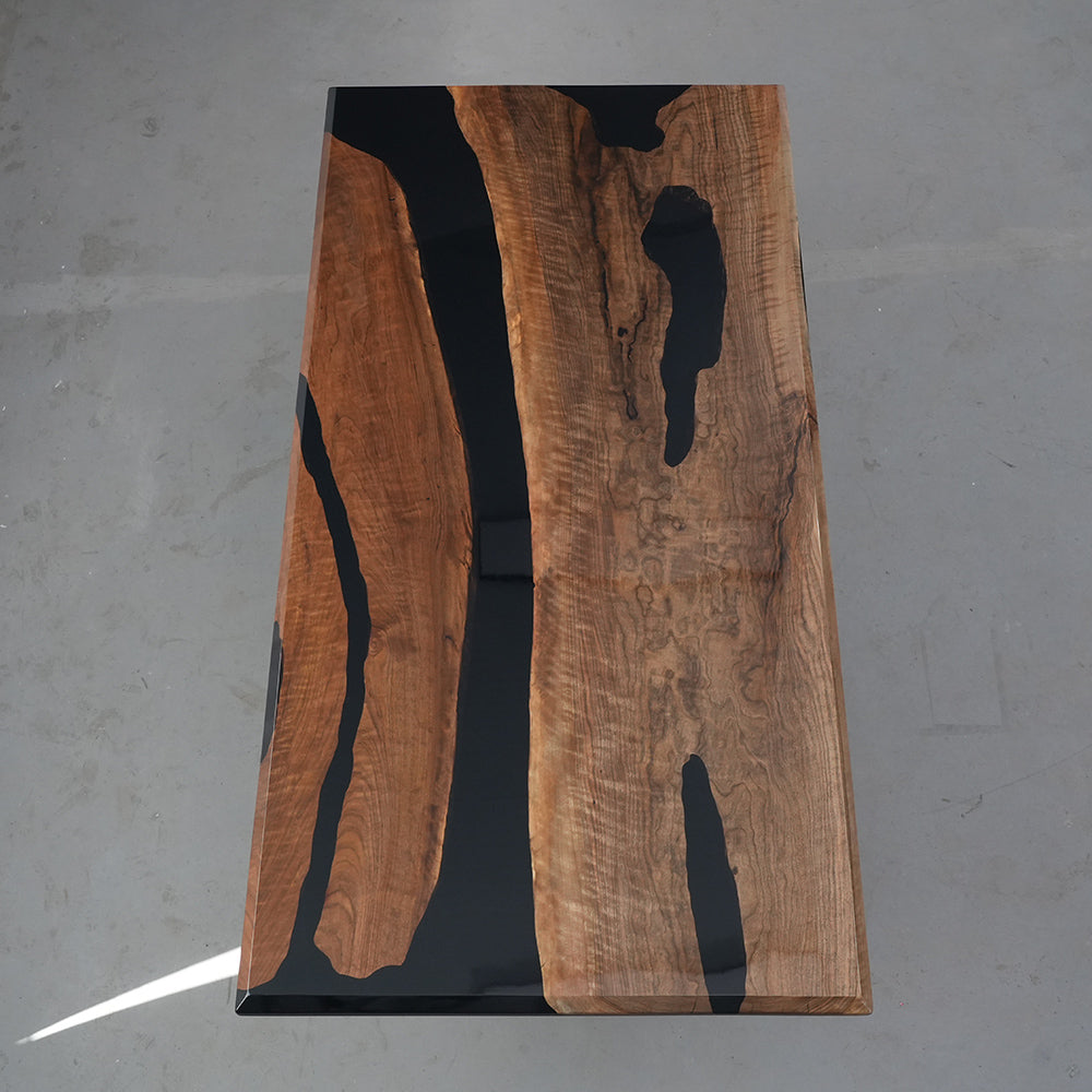 KAZANAHOME Black Walnut Wood Black River Epoxy Table in San Diego