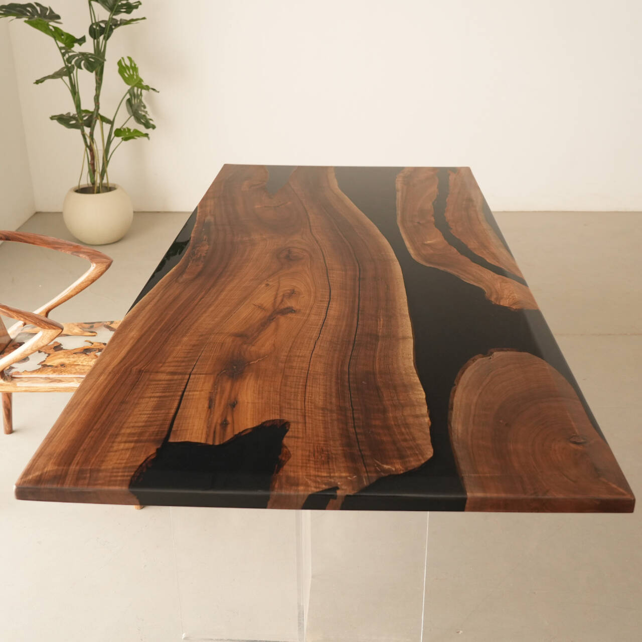 Black Walnut Wood Black River Epoxy Table in New York