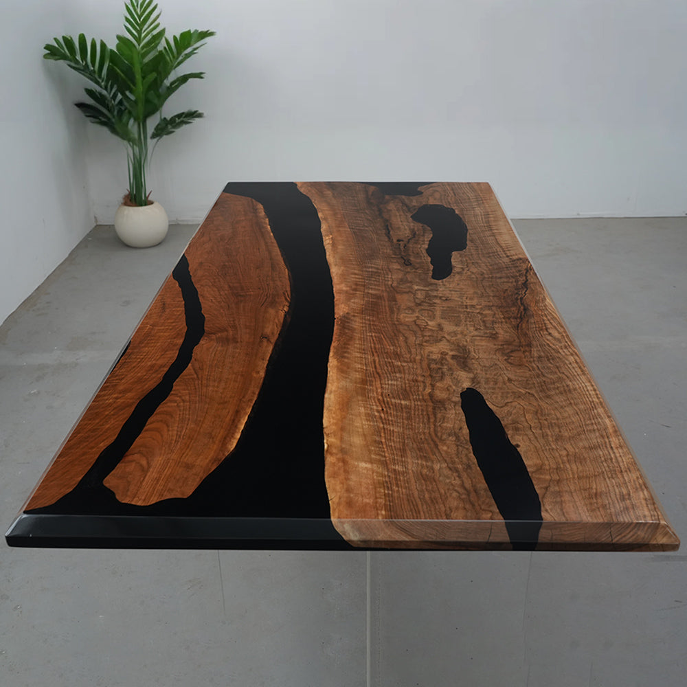 Black Walnut Wood Black River Epoxy Table in San Diego