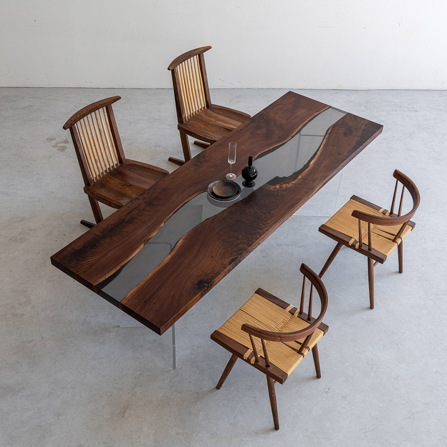 Black Walnut Wood Epoxy River Table - KAZANA HOME