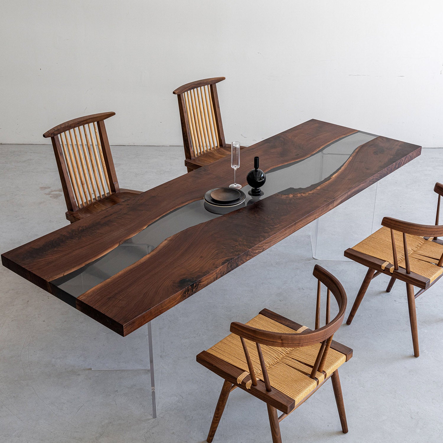 Epoxy River Black Walnut Wood Table - KAZANA HOME