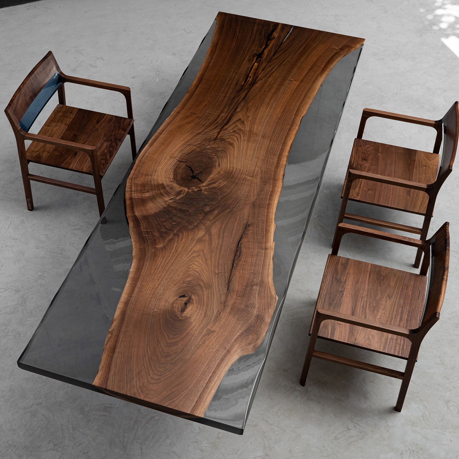 KAZANAHOME Black Walnut Wood Epoxy Table 39.37"Wx114.17"L