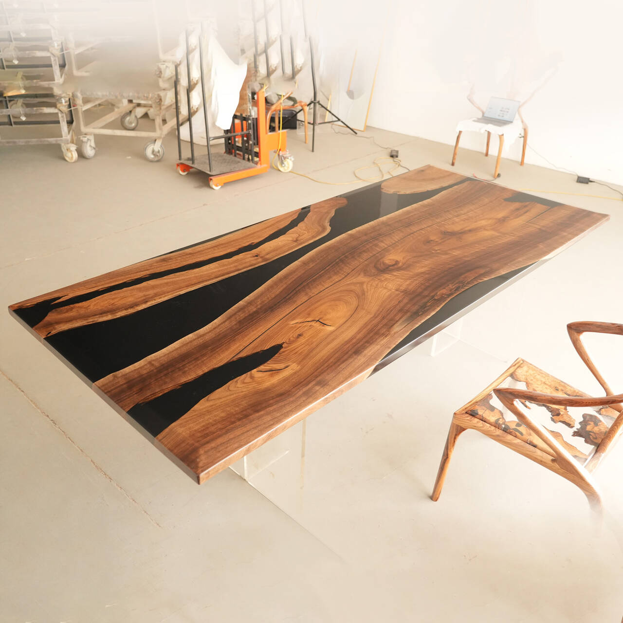 KAZANAHOME Wood Black River Epoxy Table in New York