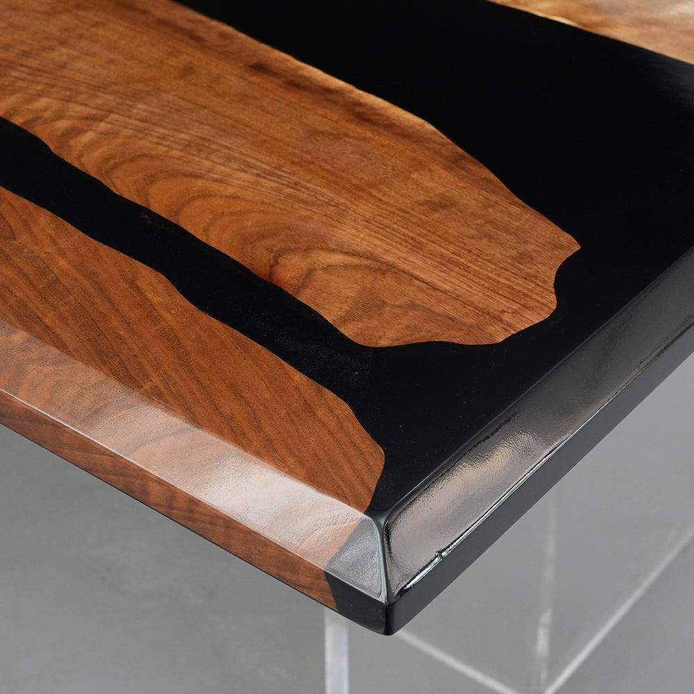 KAZANAHOME Wood Black River Epoxy Table in San Diego