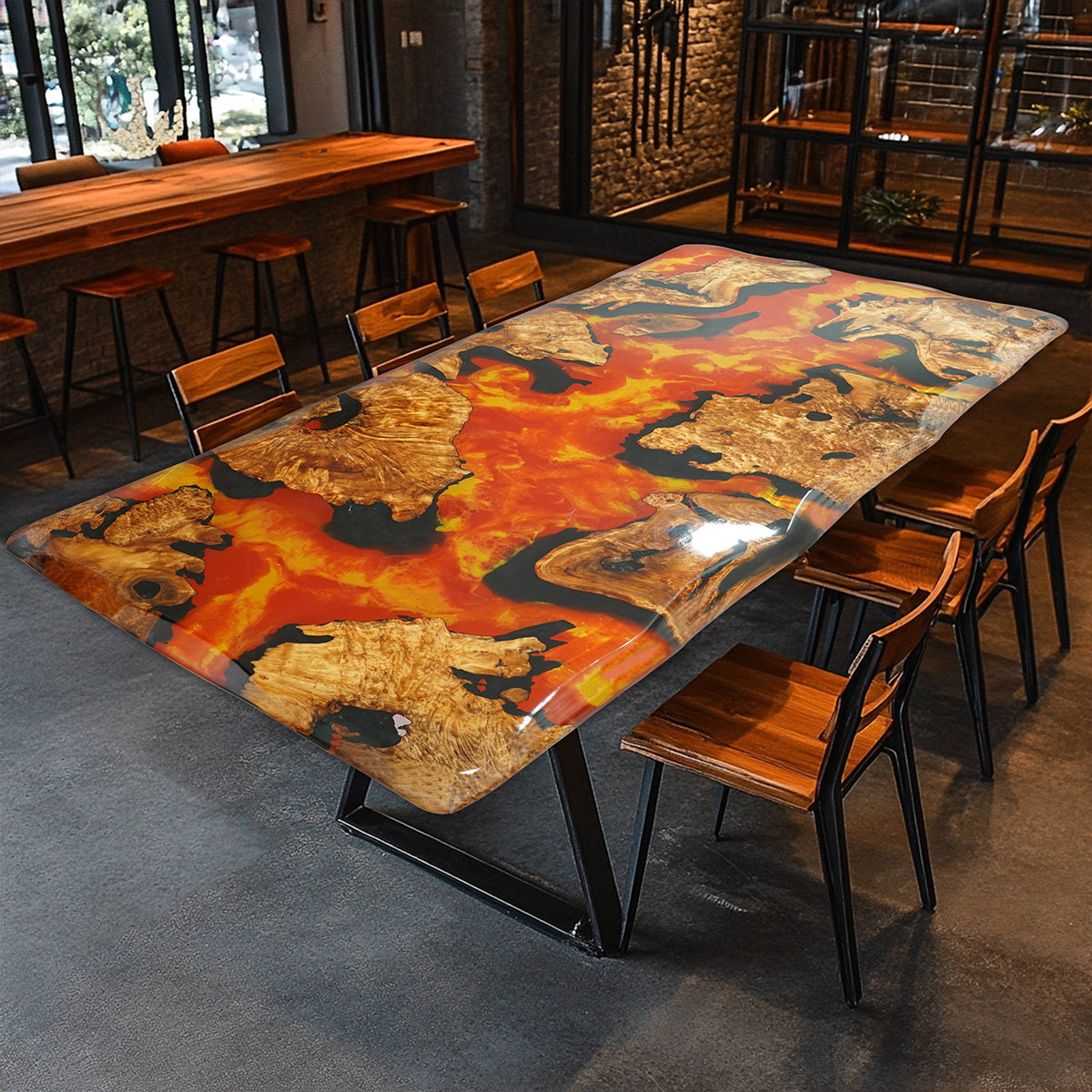 Cunninghamia Wood Flame Epoxy Table - kazanahome